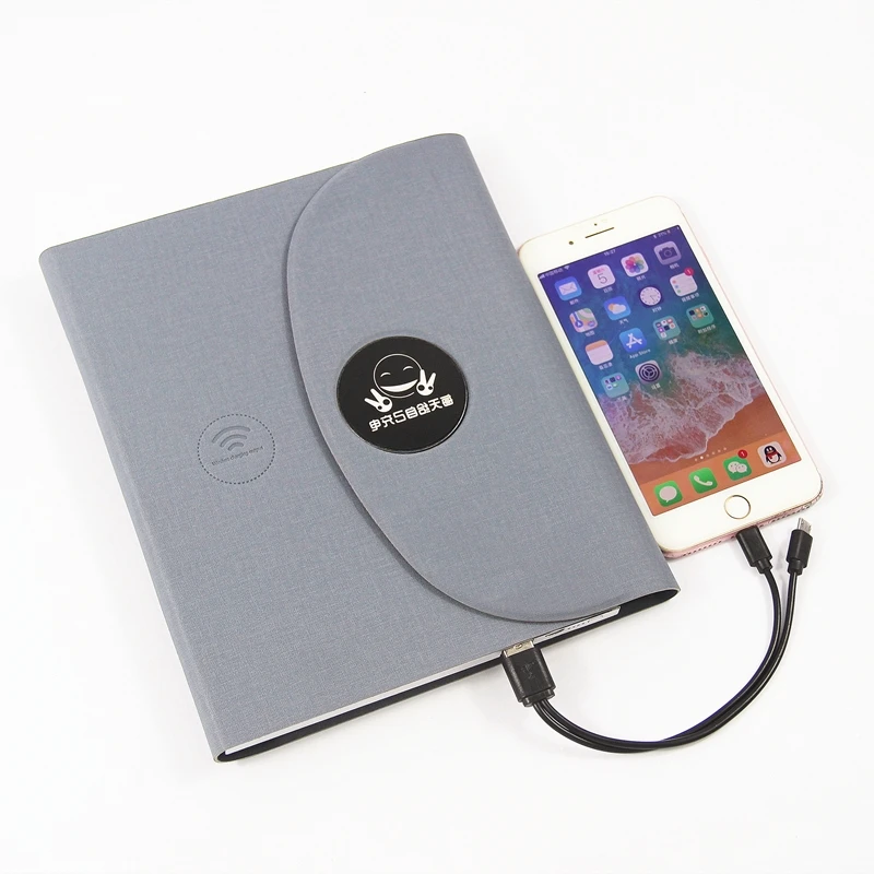 Factory wholesale pu leather notebook charging power bank Built-in 10000mah Power Bank a5 notebook with pen holder and pen