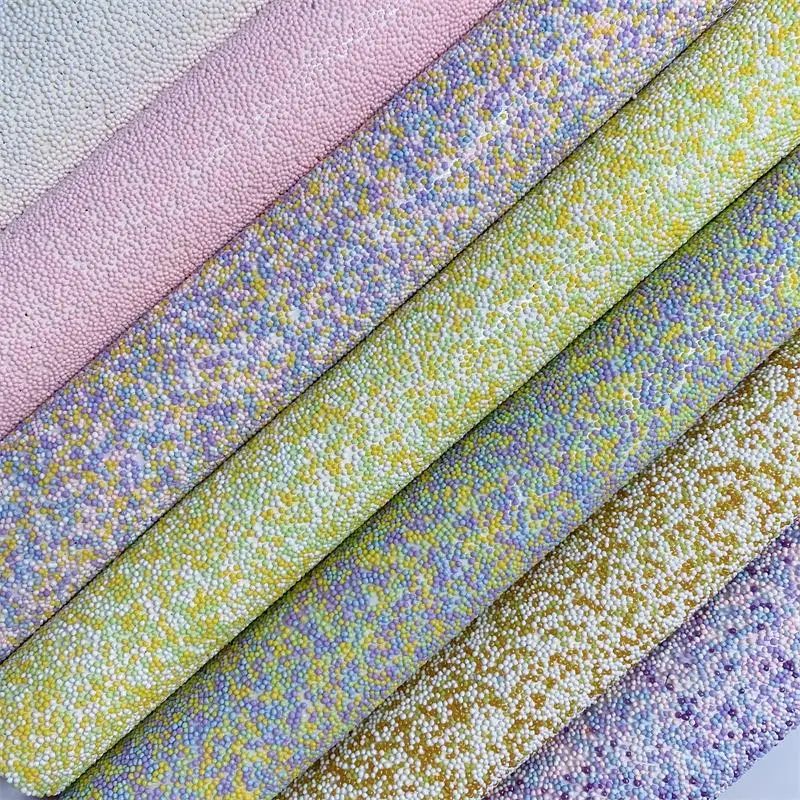 SR20017  White sequin heavy beaded fabric canvas plastic mix colored 3d beaded embroidered fabric glitter synthetic leather