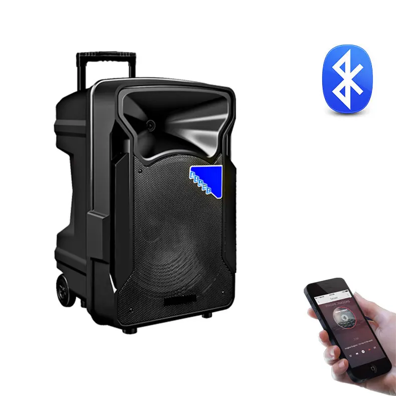 12inch or 15inch trolley rechargeable battery stage speaker with tripod