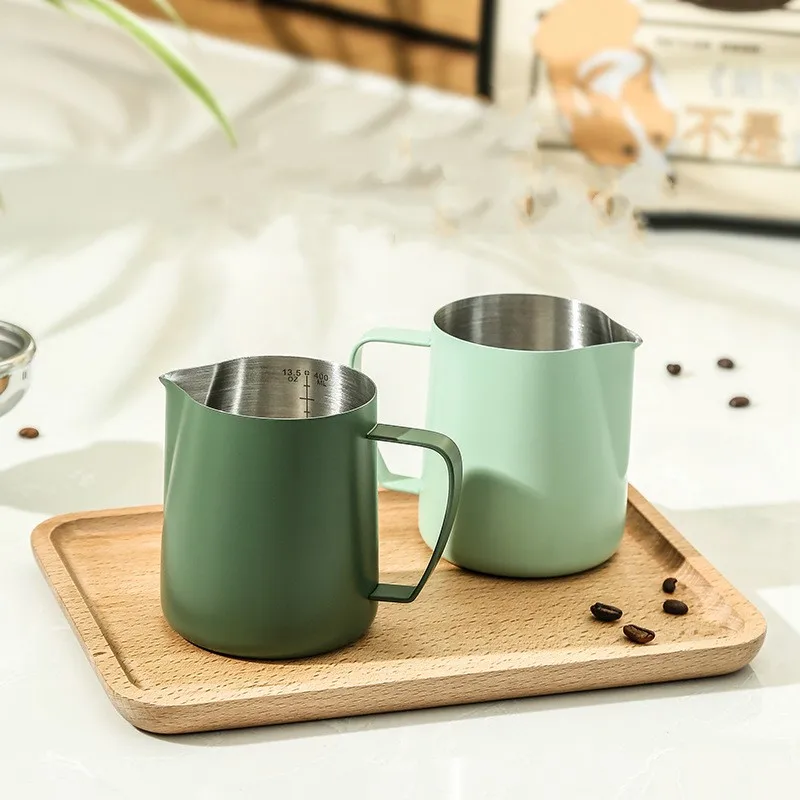Hot 304 Stainless Steel Latte Cup With Graduated Coffee Latte Jar  Tip Milk Cylinder Suitable for Family Coffee Shop