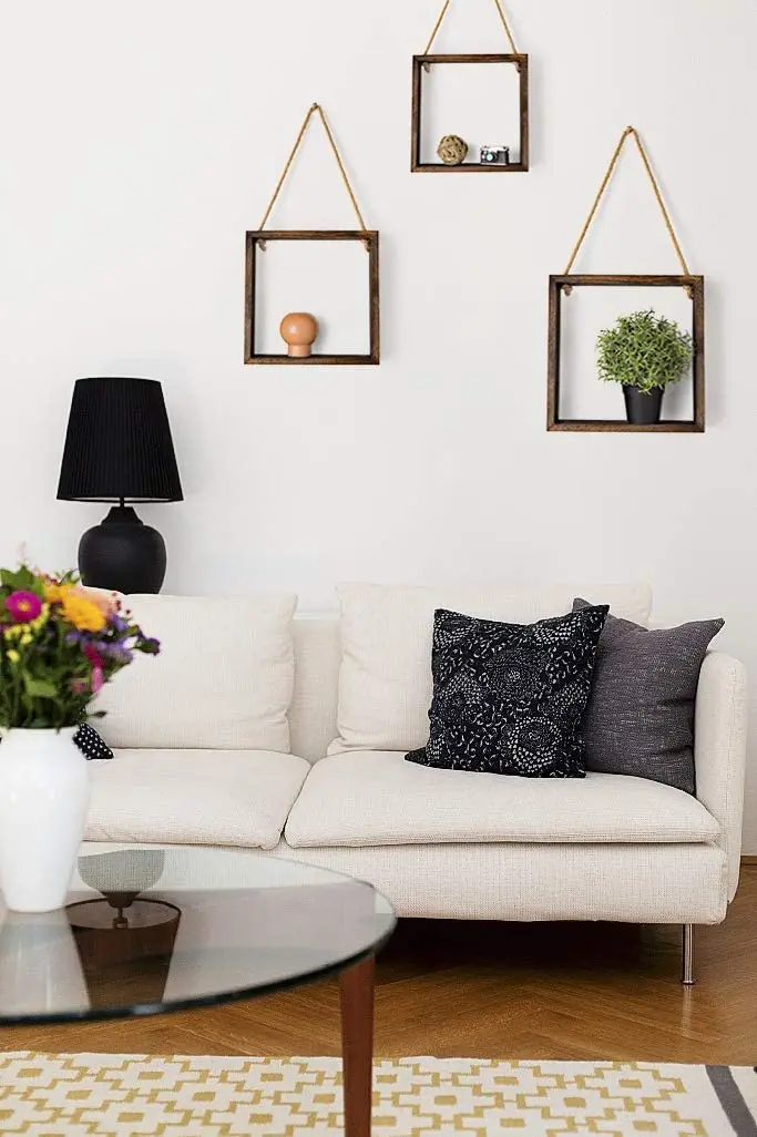 Hanging Square Floating Shelves Wall Mounted Set of 3 Wood Cube Decorative Shelf for Office Living Room Bedroom Apartment