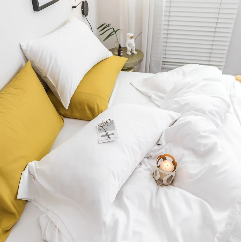 Hot Sale Luxury 60S Tencel  4 PCS Bedding Sets Bamboo Sheets Solid Color Duvet Cover Set White Bed Linen