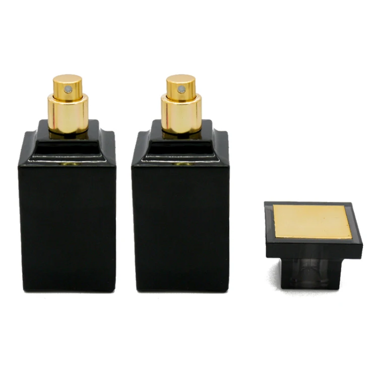 55ml luxury dark black square glass pump spray bottle for oil perfume