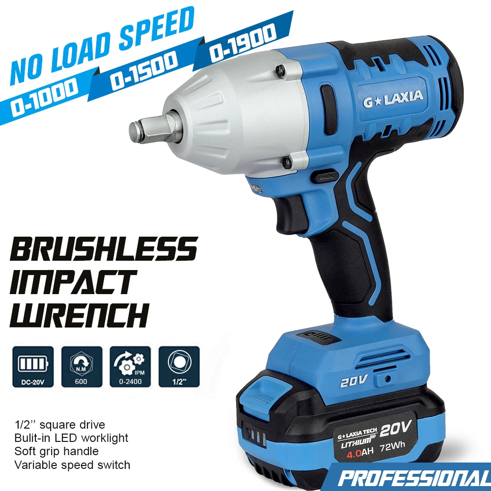 Impact Power Wrench GALAXIA 20V Cordless Brushless 600N.m mode 4-speed variable speed  lithium-lon LED light Impact Wrench