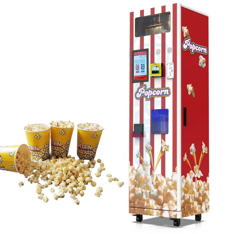 distributeur automatique pop corn caramel  snack  red  popcorn vending cart for business coin machine