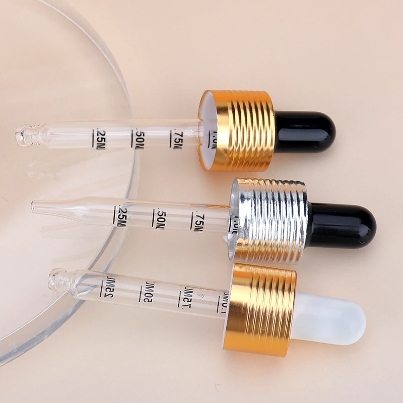 High quality 18/410 graduated glass silicone dropper with calibrated dropper pipette plastic cap with logo