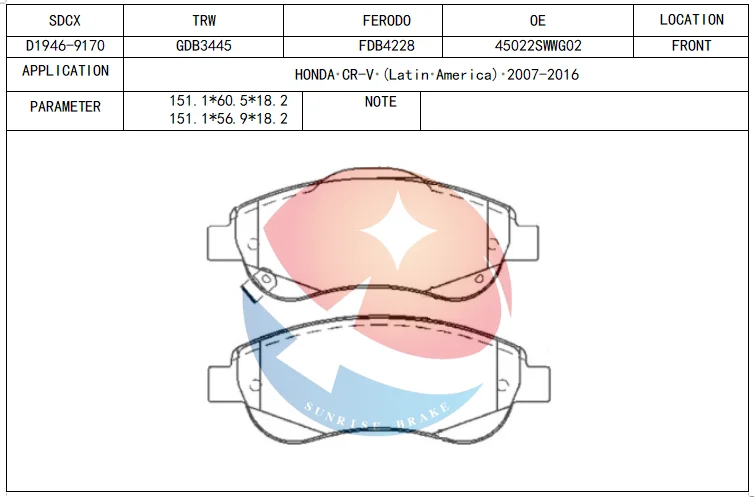SDCX D1964-9189 /GDB3598 /0446502391 / D1964-9189 selling car auto part of brake pad for TOYOTA AURIS TOURING SPORTS Estate