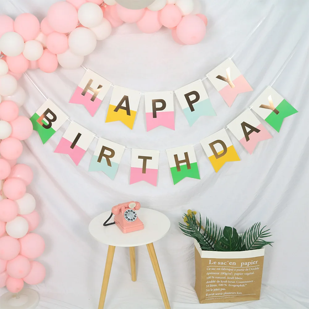 
2021 Happy birthday Paper Flag Kids Children Birthday Party Banner Hang Pennant Banner Decor Supplies Flags Party Supplies 