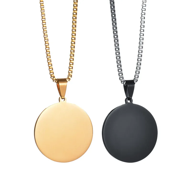 Stainless steel round blank engraved custom name logo silver gold plated design pendant necklace