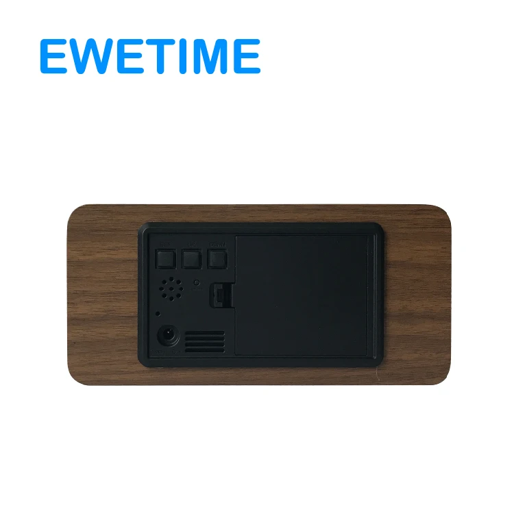 EWETIME Desk Clocks Radio Digital LED Wooden KOREAN Solar Square Modern Anniversary 3 Alarms for Everyday CE ROHS Black, Wood
