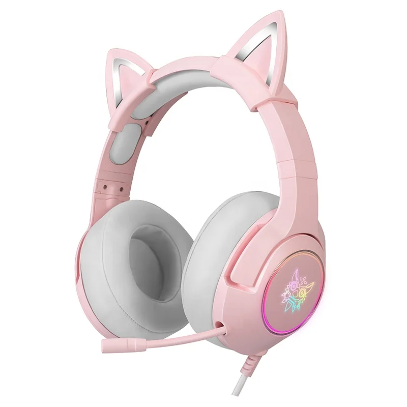 ONIKUMA K9 милые наушники с кошачьими ушками Usb Rgb игровая розовая гарнитура для девочек