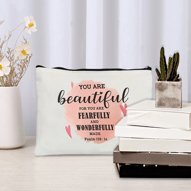 1 pc Inspirational Christian Gifts for Women pattern Personalized Makeup Bag Travel Toilet Storage Bag Cosmetic Pouch