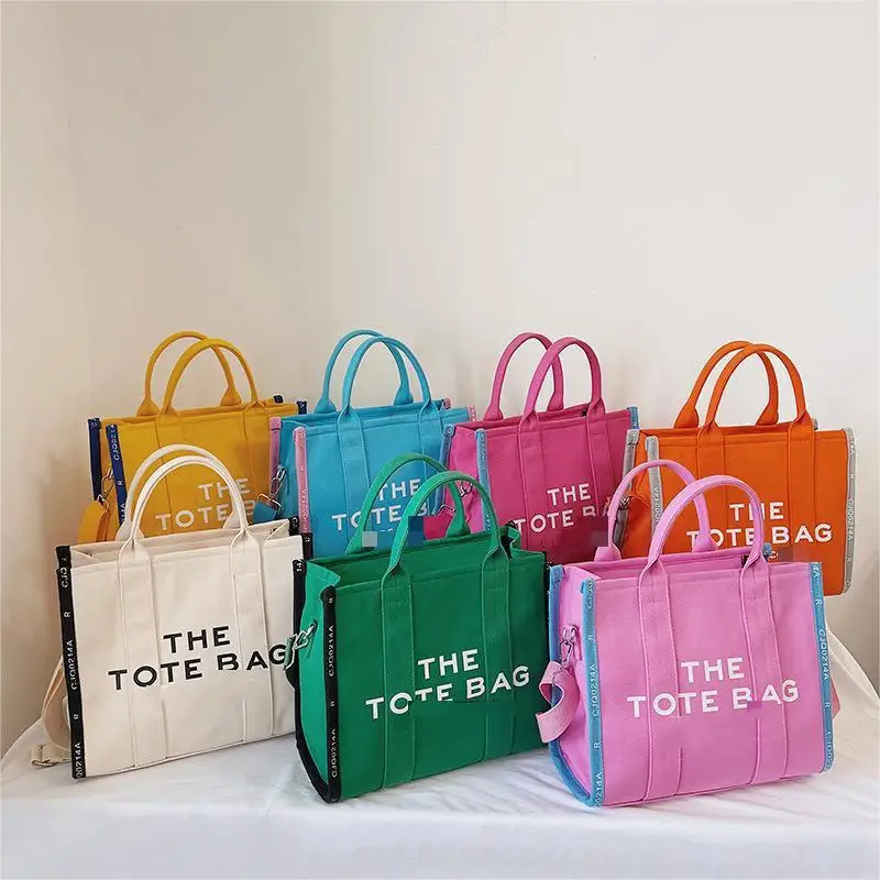 Luxury canvas women Retro tote bag Totebags Large capacity hand-held and crossbody bag personalized contrasting color canvas bag