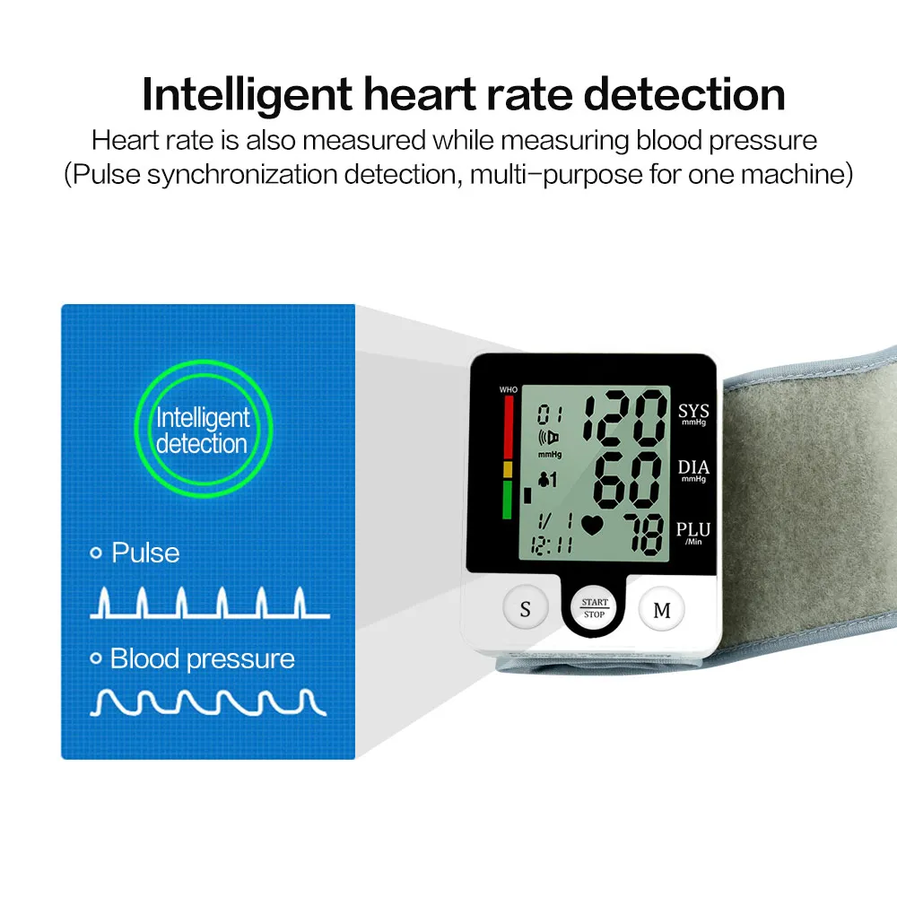 Wholesale LCD Wrist Blood Pressure Monitor Heart Beat Rate Pulse Blood Pressure Meter Digital BP Machine Sphygmomanometer