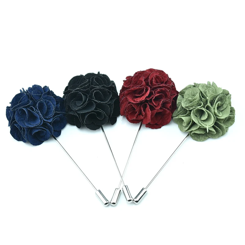 hot sale handmade fabric flower shape lapel pin brooches for men