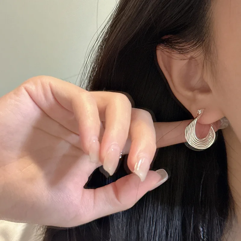 Wholesale South Korea S925 Sterling Silver INS Fashion Huggie Earrings for Women