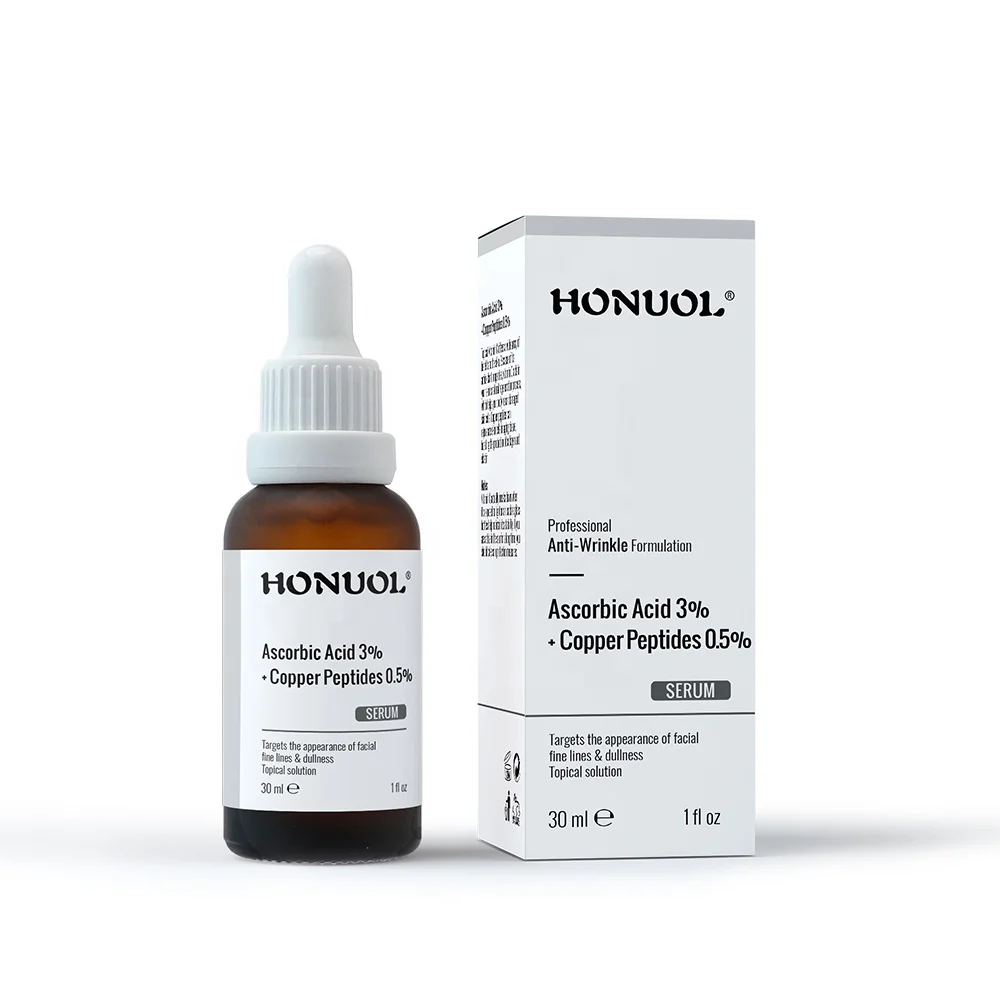 Фирменная этикетка 30 мл, аскорбиновая кислота, витамин C 3% + медный пептид 0.5%, целевые показатели для тонких линий и сыворотки для лица Dullness