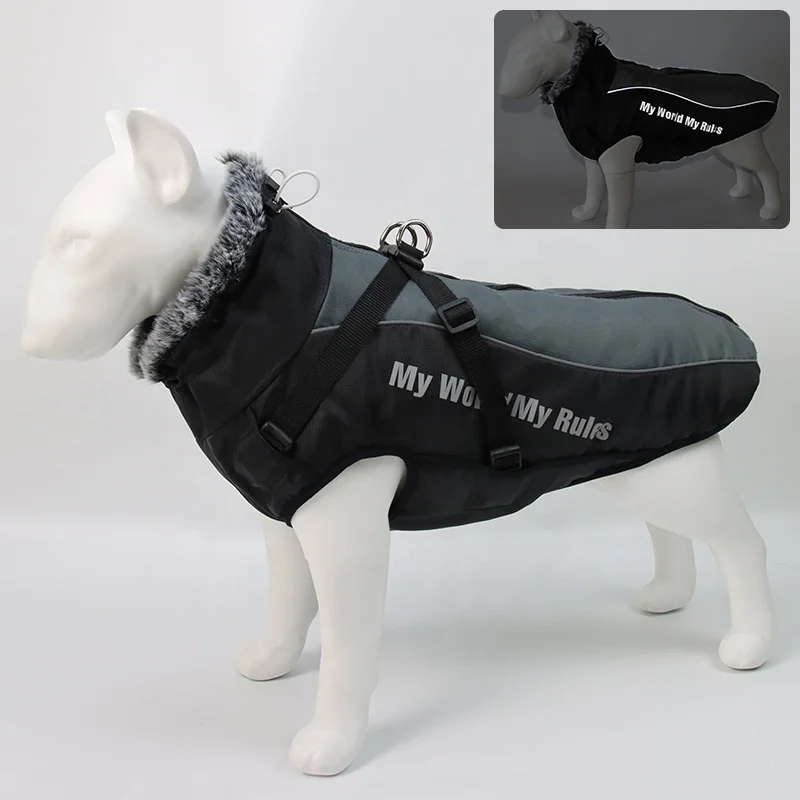 Winter Dog Clothes Clothing With Harness Keep Warm Fur Thicken Dog Coat Winter Fashion Dog Jacket