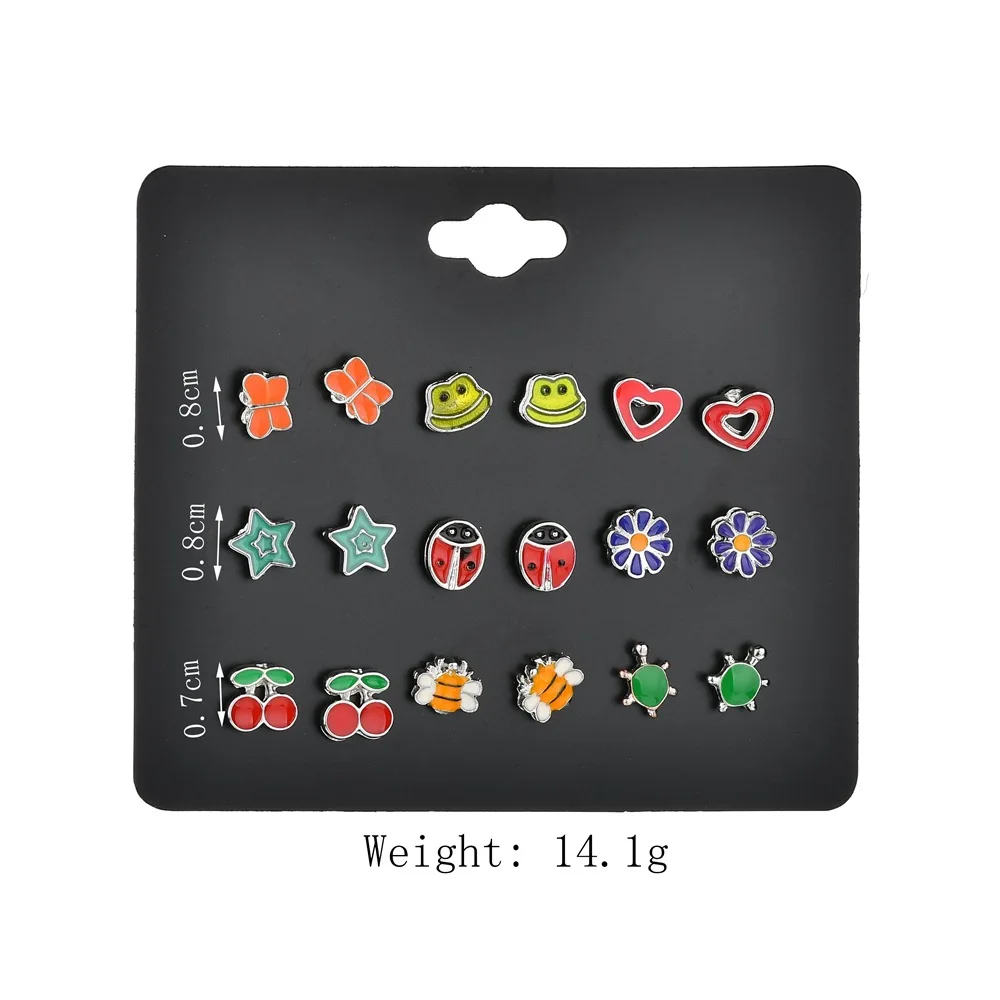 
9 Pairs/Set Plant Fruit Animal Stud Earrings For Mix Gifts Women Girls Kids Jewelry Cute Earring Set 