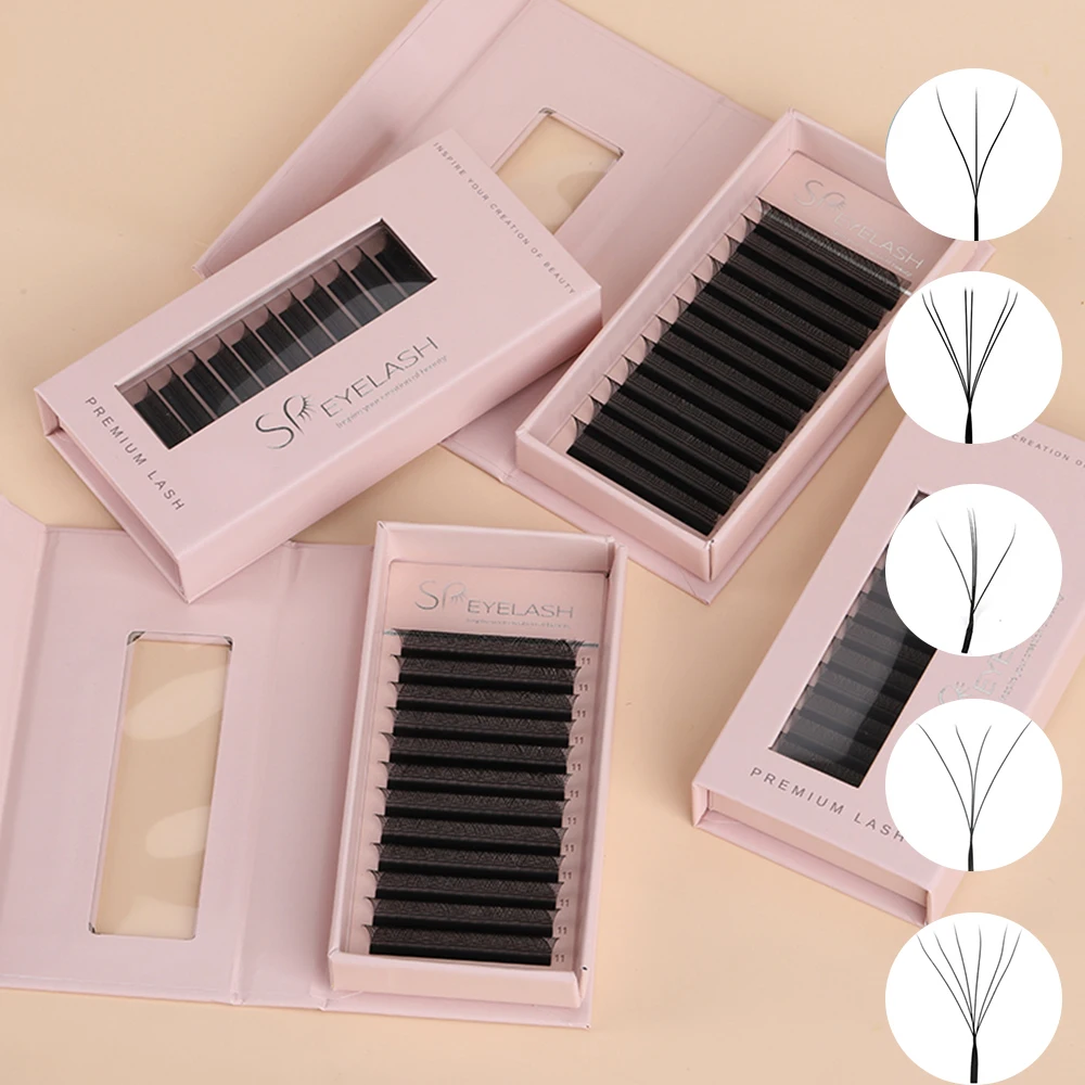 SP EYELASH W V YY Shape Volume C D Curl High Quality Soft Individual Brown Korean PBT lash tray wholesale price Yy Shape Lashes