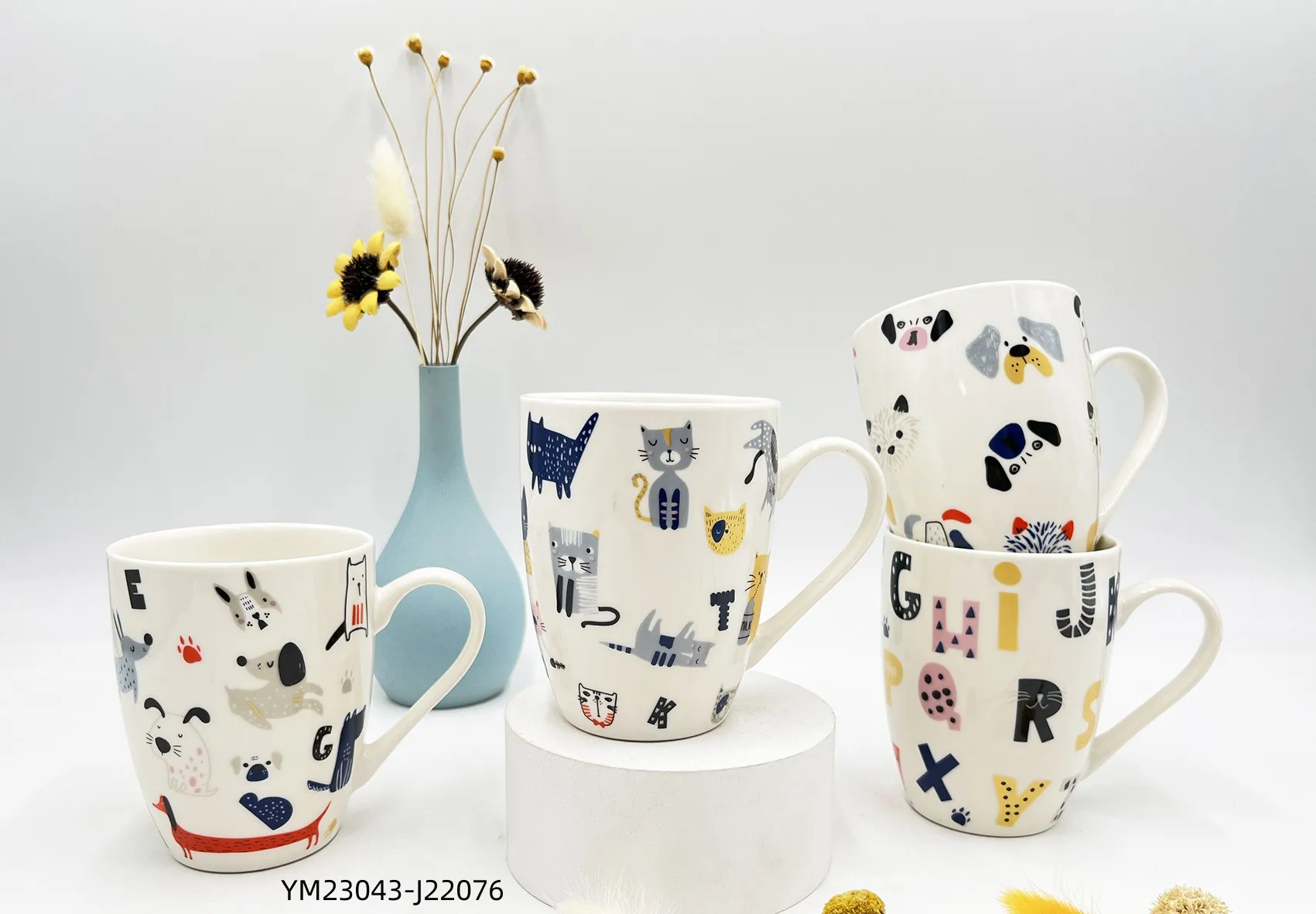 New Design Customized Ceramic cup with saucer white color with decal Coffee Mugs with plate