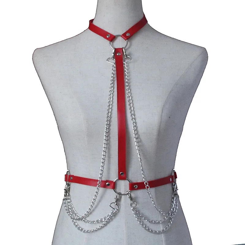 Hot Sale Ladies Punk Leather Chain Strap Bra Gothic Bolt Body Cage Belt Adjustment Halloween Festive Carnival Costume