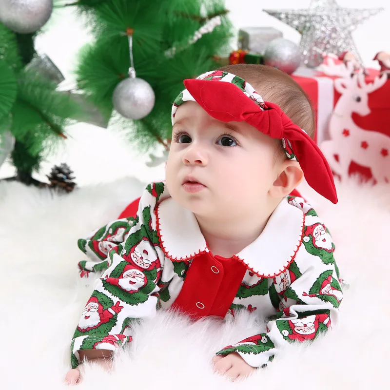 Xmas Christmas baby onesie Romper with long sleeves Baby winter climbing clothes 2 pcs baby clothing set