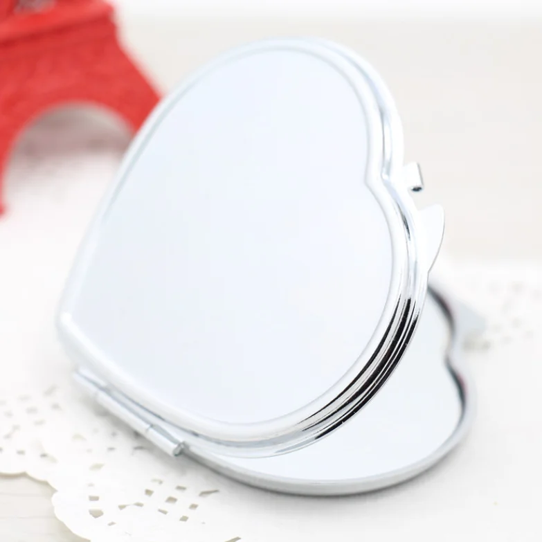 Custom DIY Double-sided Round Heart Square Shaped Metal Pocket Cosmetic Mirrors Folding Portable Compact Makeup Mirror For Gift