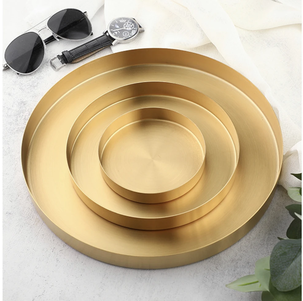 High Quality Gold Stainless Steel Round Jewelry and Make Candle Plate Decorative Tray