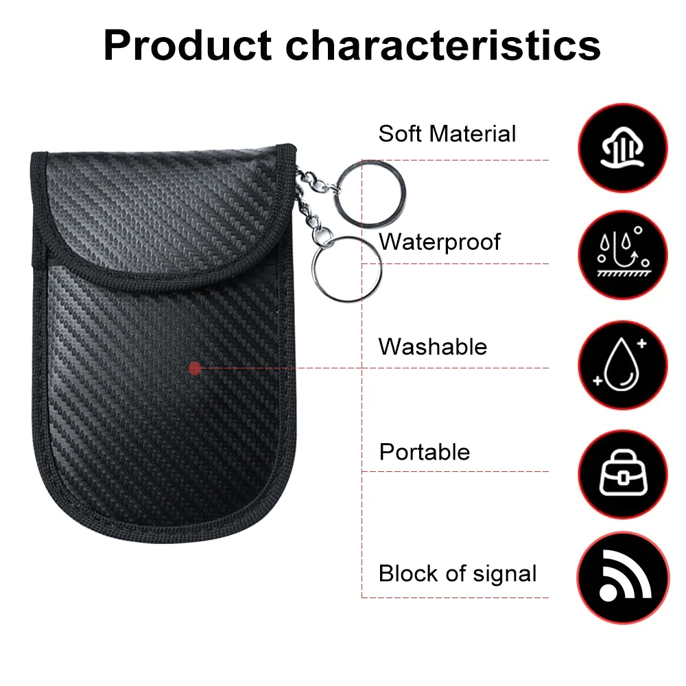 RFID Carbon Fiber Faraday Key Fob, Car Key Signal Blocking Faraday Bags, Car Security Protection Key Faraday Pouch