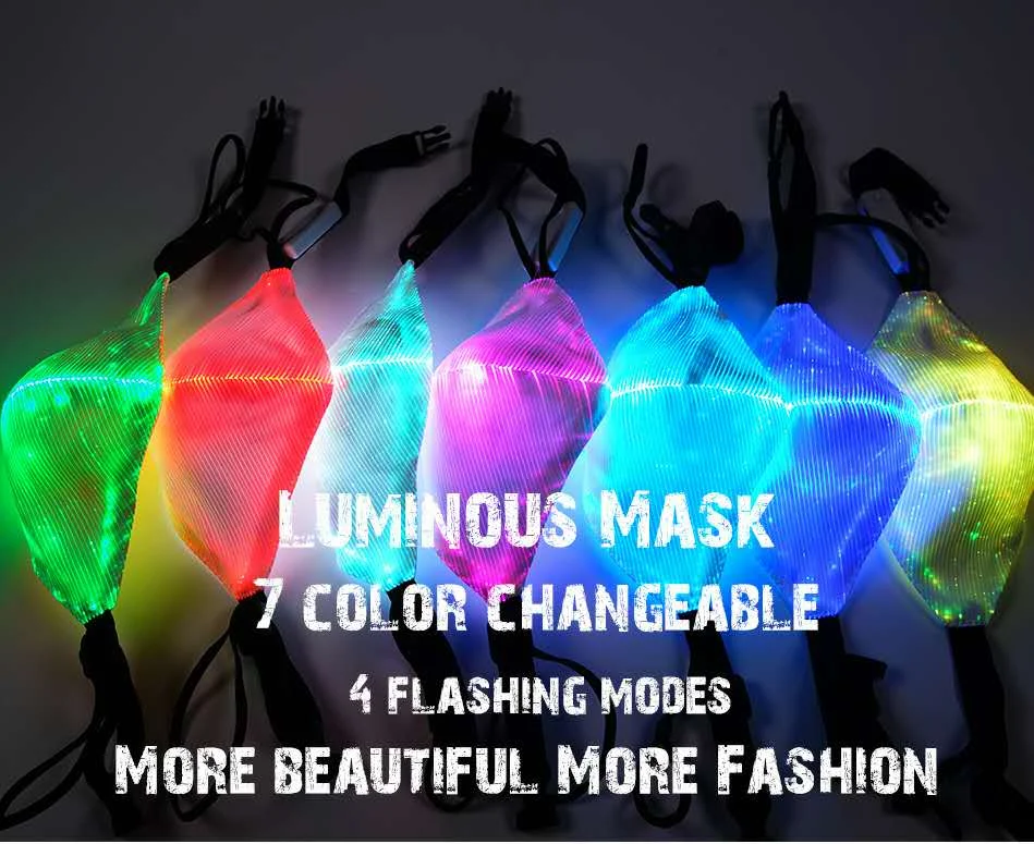 High Brightness Rechargeable Colorful Light Up Dust-proof Fiber Optic Mask Carnival Cosplay Party Halloween luminous led mask
