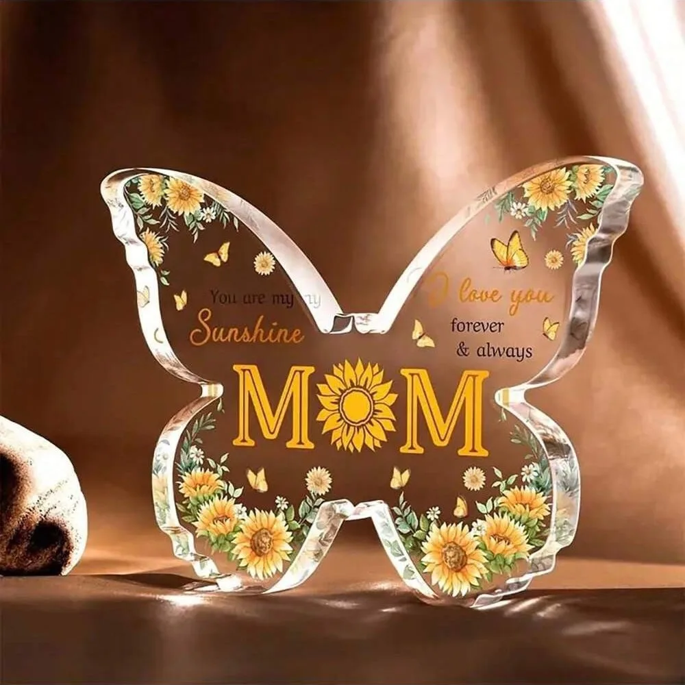 Mum Christmas Gifts for Mum Beautiful Butterfly Shaped Acrylic Block Signs Plaques Best Mum Gifts from Daughter Son Mummy Gifts