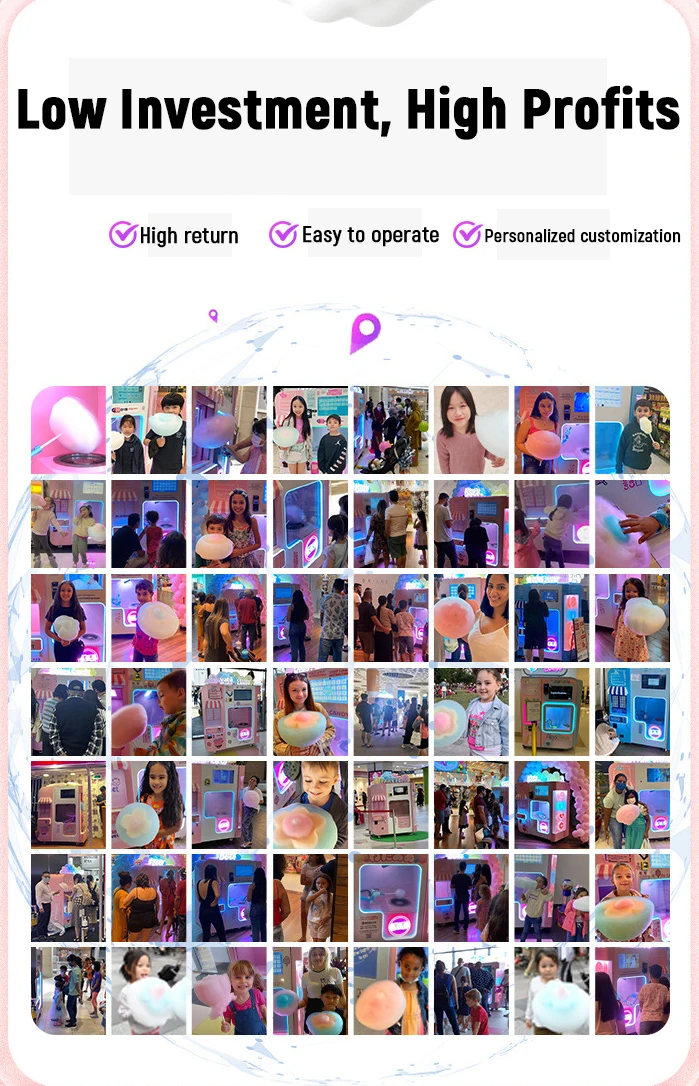 Intelligent Automatic Sugar Cloud Cotton Candy Machine Robot 144 Fancy Cotton Candy Commercial Vending Machine