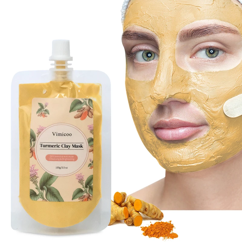 OEM Wholesale Korean Beauty Natural Organic Skin Care Private Label Facial Whitening Anti Acne Tumeric Turmeric Face Clay Mask