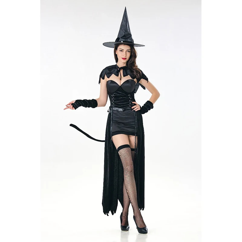 Halloween Witch Costumes For Adults Cosplay Sleeveless Black Masquerade Party Witch Snake Woman Ghost Bride Costume