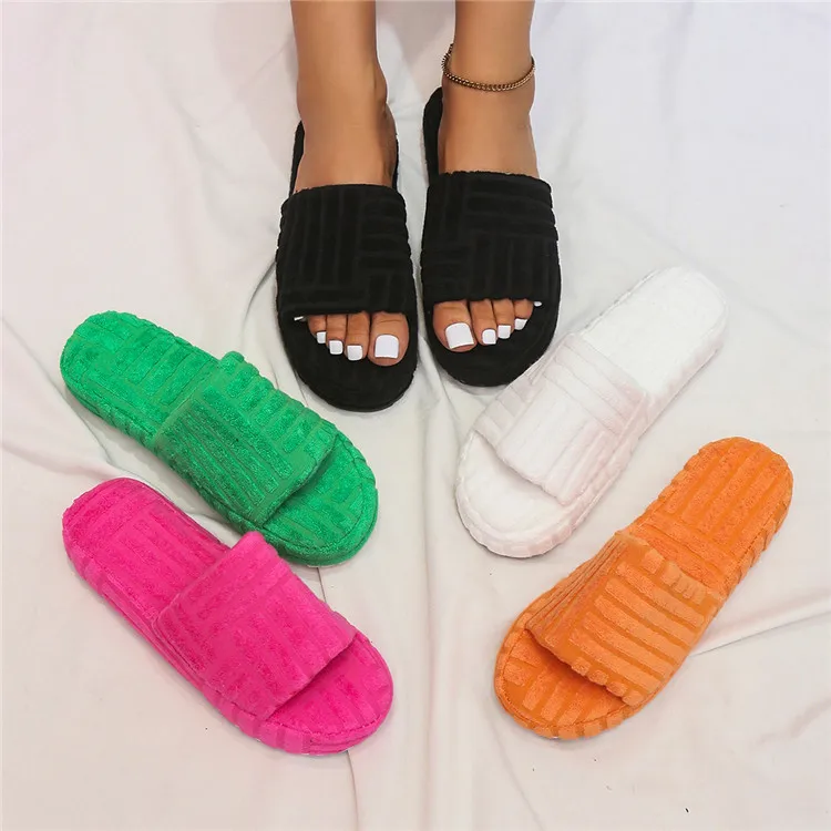 wholesale solid  towel Cotton Slippers candy color Casual Platform Sponge Sandals Open Toe Slides Slippers for Women