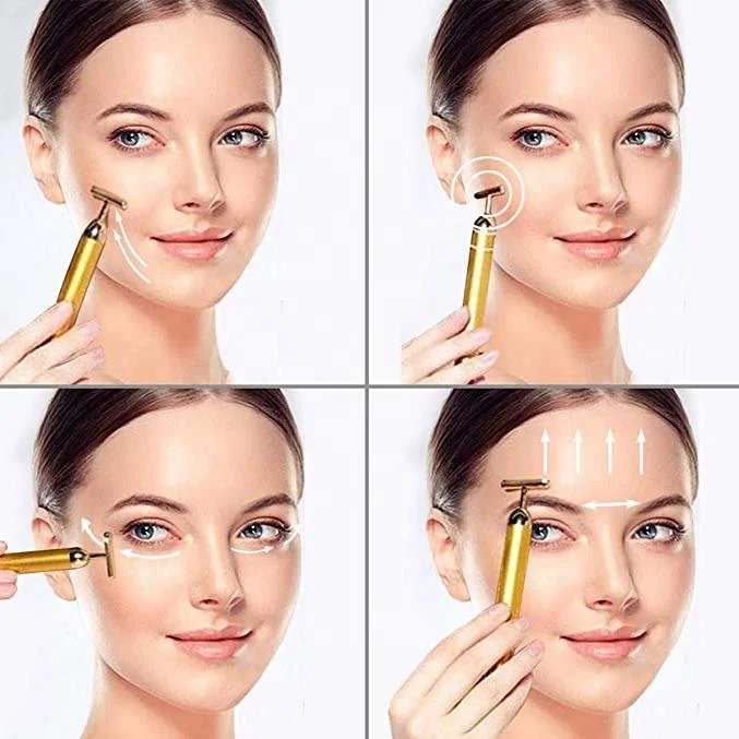 2023 Hot Selling 24K Gold T Face Electric Face Lift Roller Vibrating Gold Energy Beauty Bar