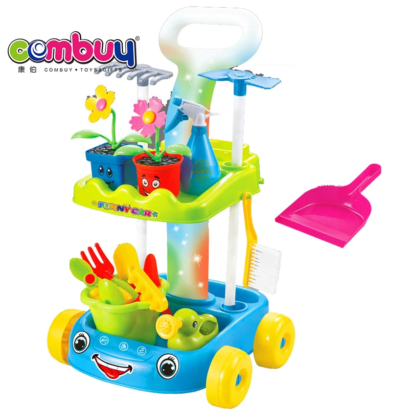 Pretend play funny trolley cart game toys kids garden tool set