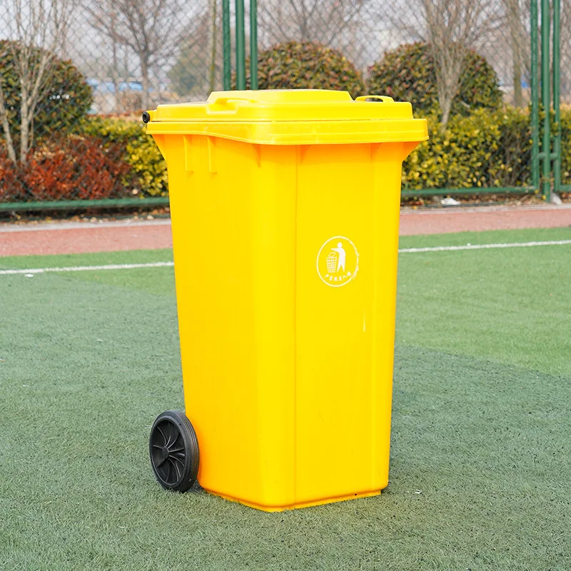 For sale 240 liter HDPE wheeled plastic outdoor dustbin yellow medical plastic trash bin for hospital
