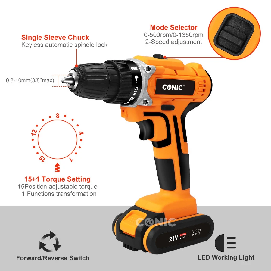 OEM 21V Multi Function Cordless Impact Electric Drill Set Wireless Power Drill with Lithium Battery