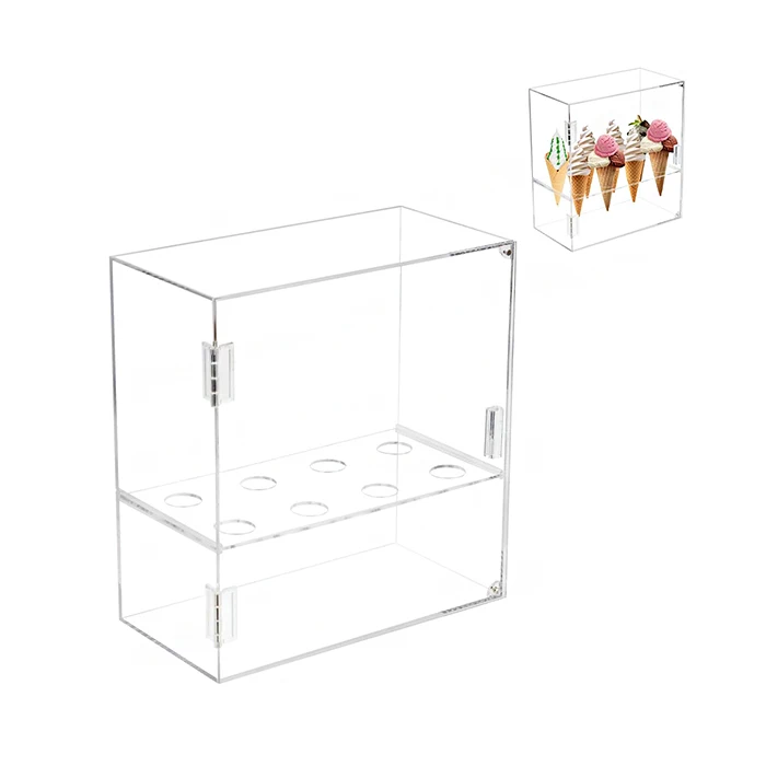 Custom Desktop Rectangular Clear Acrylic 8 Cones Display Case With Hinged Door For Shop