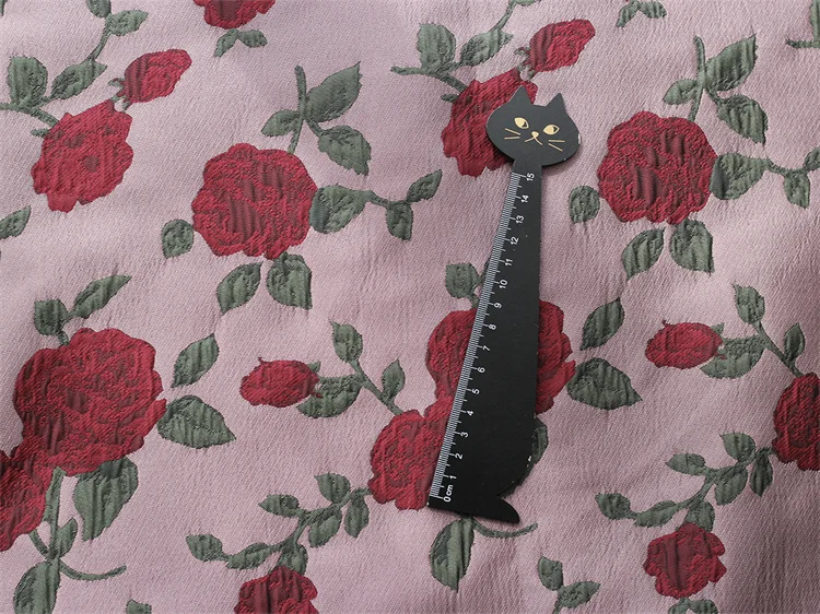 Yarn-dyed Red Rose Embossed Fabric Retro Wrinkle High-definition Clothing Suit Stiff Tutu Skirt Jacquard Cloth wallpaper