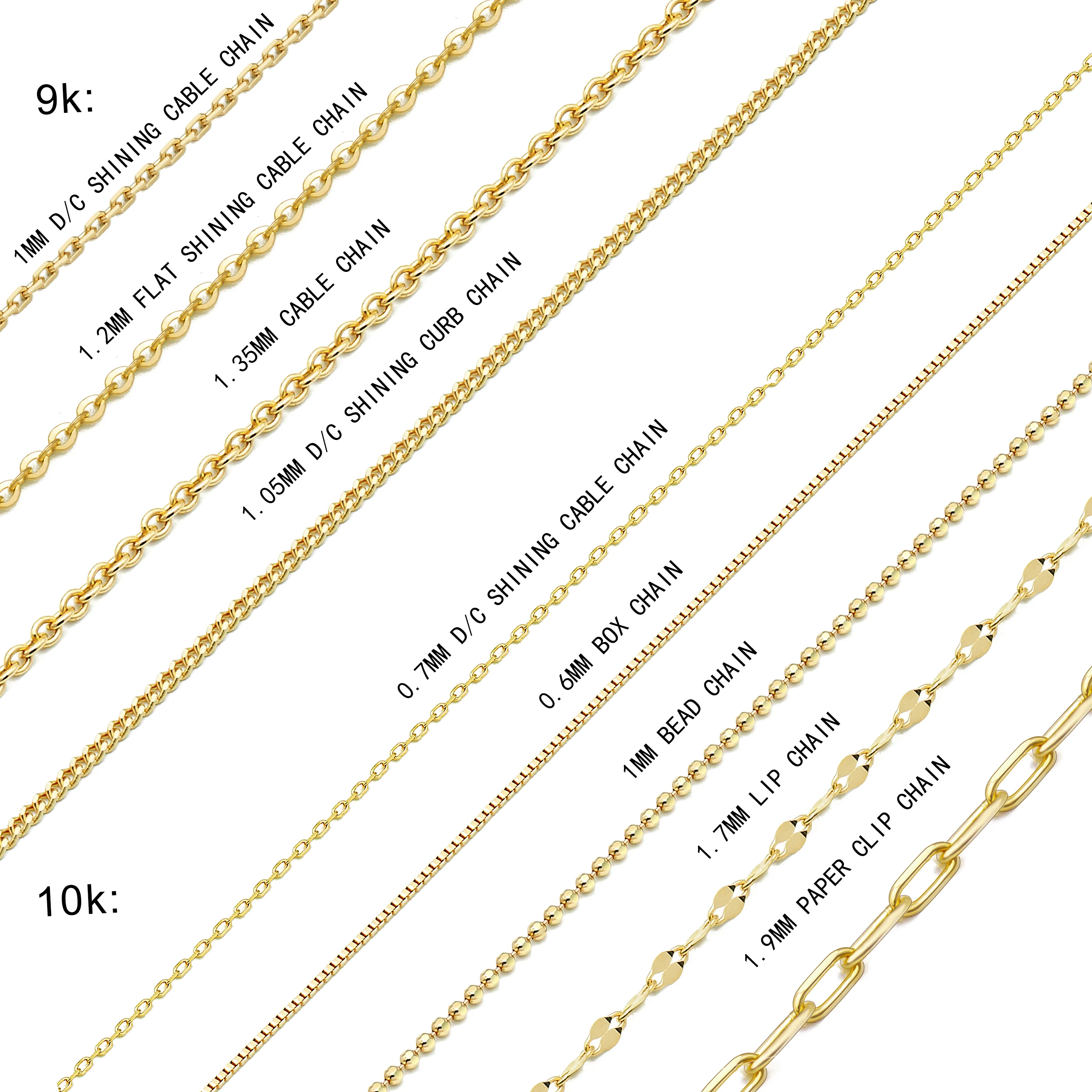 10K 9K AU375 genuine real solid gold curb lip paper clip cable link chain necklace for women