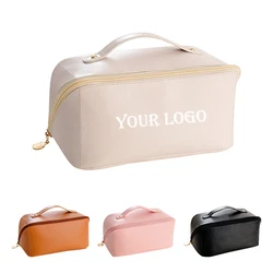 Custom logo cosmetic bag pouch makeup travel organizer leather toiletry bag