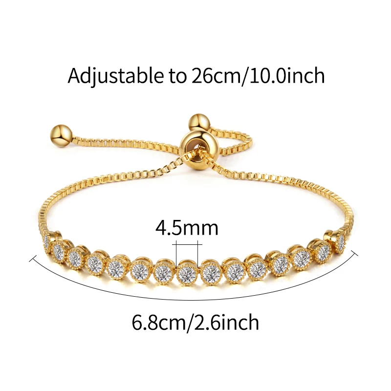 Exquisite Classic Round Cut Cubic Zirconia CZ Crystal Bolo Bracelets Adjustable for Women Girls Children