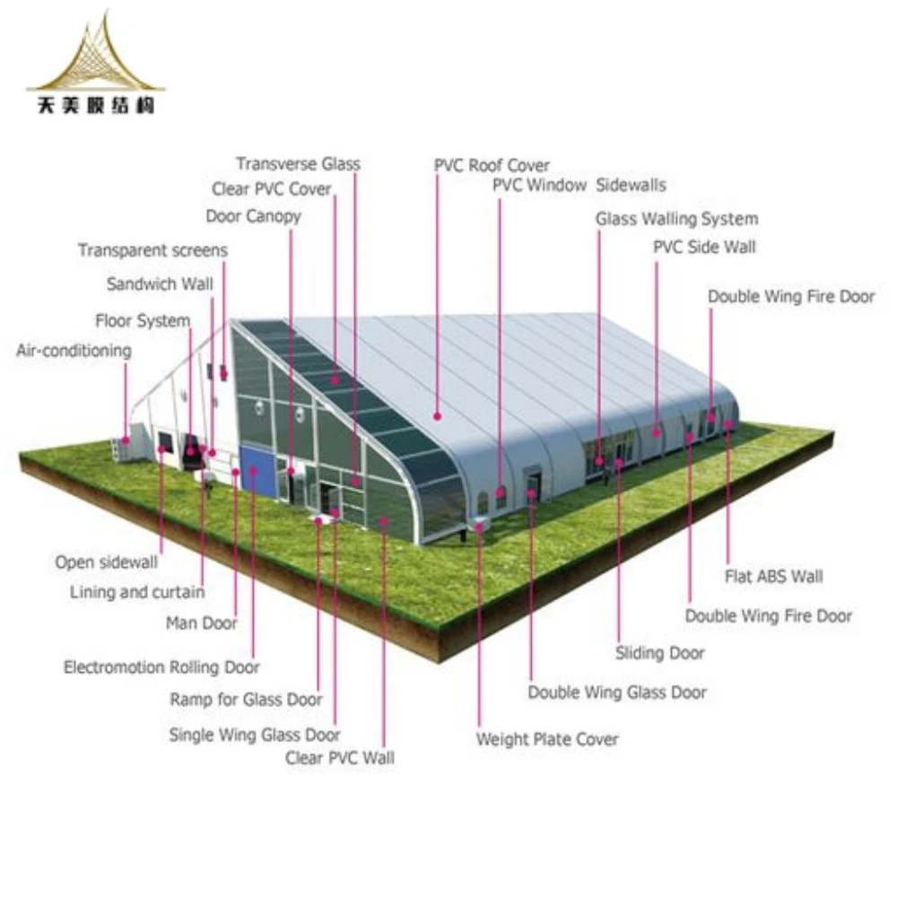 Custom 2024 New Large Aluminum Frame Curve Tent Marquee Canopy Tent for Indoor Tennis Court Roof