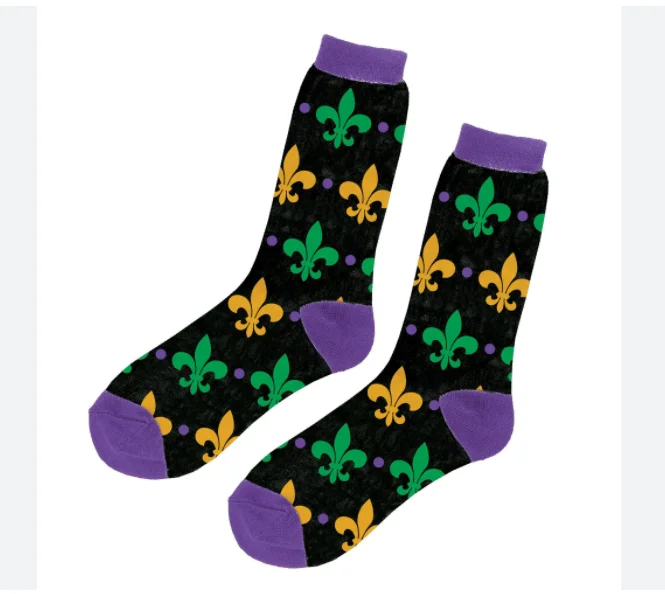 2024 Mardi Gras Cotton Novelty Socks for Men Shoe Size 7-12