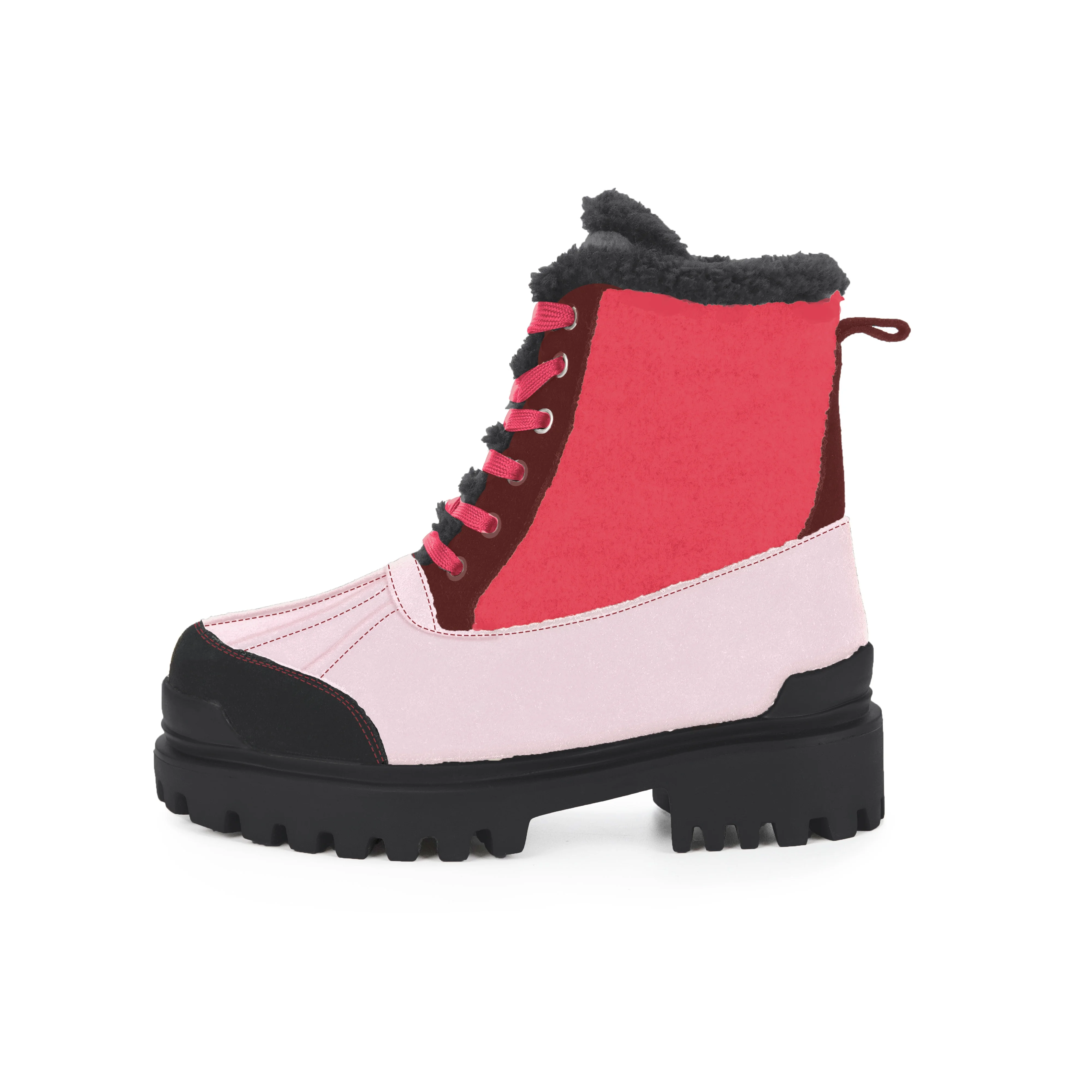 Custom 2022 new leather winter ladies ankle boots  fashion lace up black fur snow women boots for ladies