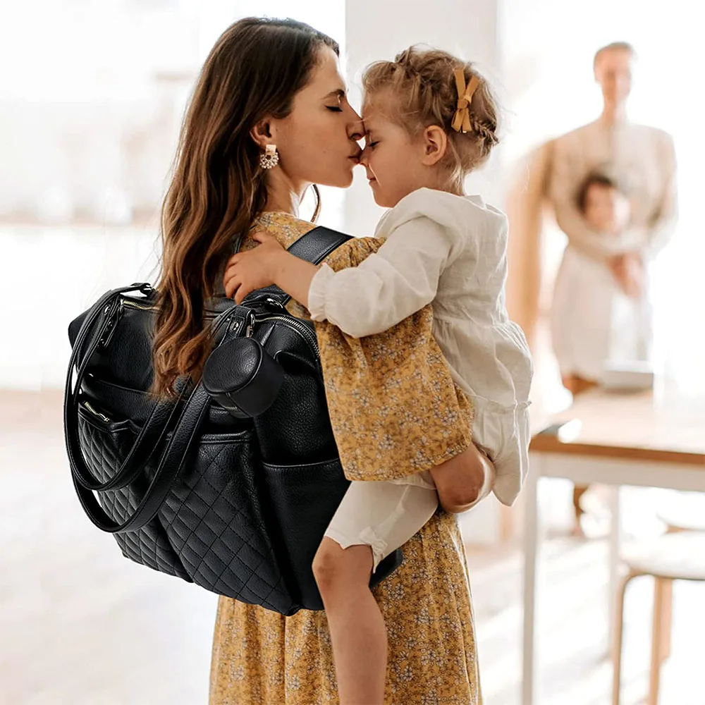 Stylish spacious large 3 ways carry convertible backpack leather mommy baby diaper tote bag