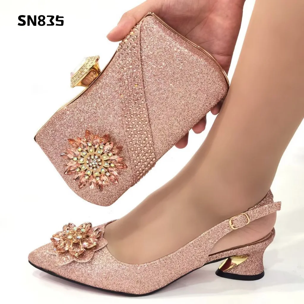 African matching shoes and bags women Nigeria party woman shoes with low heel